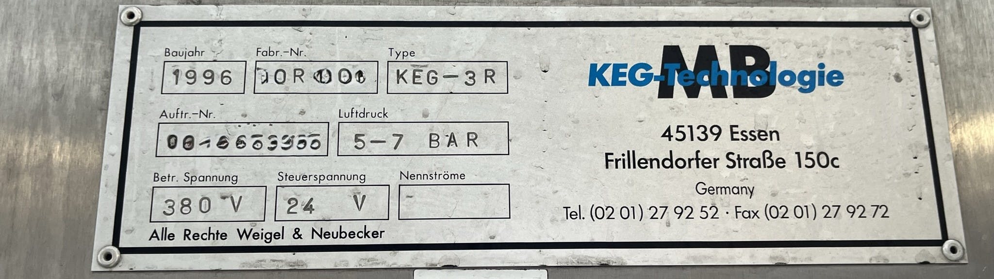 Disposition de C.A. NEUBECKER 100 KEG/ h 